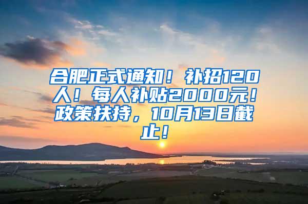 合肥正式通知！补招120人！每人补贴2000元！政策扶持，10月13日截止！