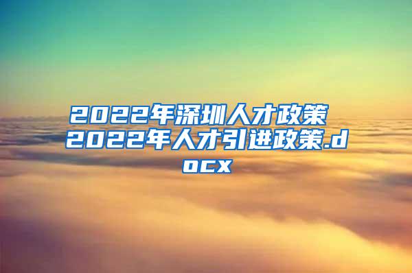 2022年深圳人才政策 2022年人才引进政策.docx