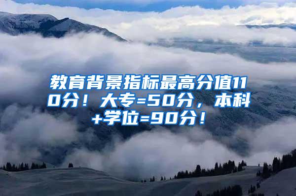 教育背景指标最高分值110分！大专=50分，本科+学位=90分！