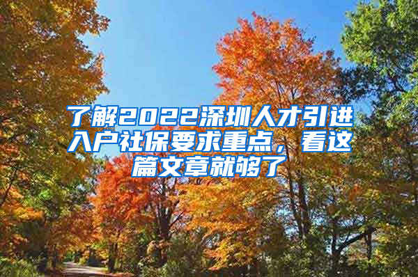 了解2022深圳人才引进入户社保要求重点，看这篇文章就够了