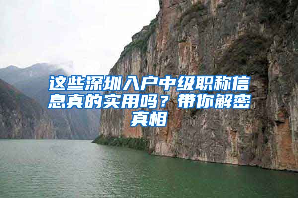 这些深圳入户中级职称信息真的实用吗？带你解密真相