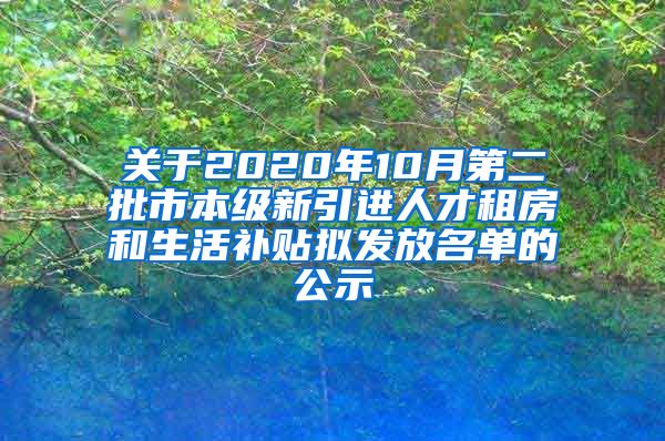 关于2020年10月第二批市本级新引进人才租房和生活补贴拟发放名单的公示