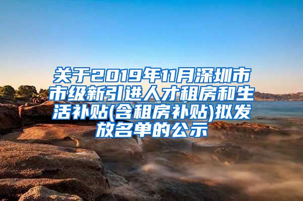 关于2019年11月深圳市市级新引进人才租房和生活补贴(含租房补贴)拟发放名单的公示