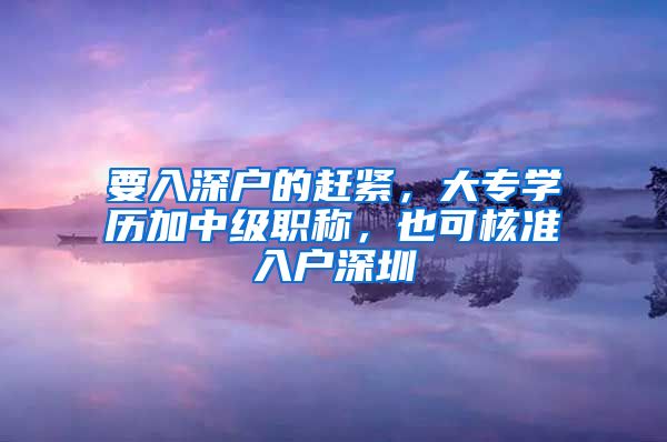 要入深户的赶紧，大专学历加中级职称，也可核准入户深圳