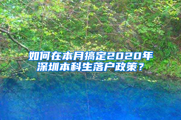 如何在本月搞定2020年深圳本科生落户政策？