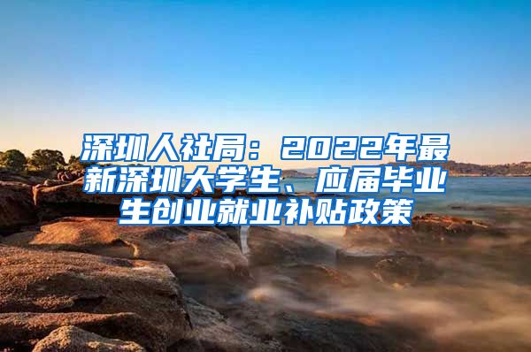 深圳人社局：2022年最新深圳大学生、应届毕业生创业就业补贴政策