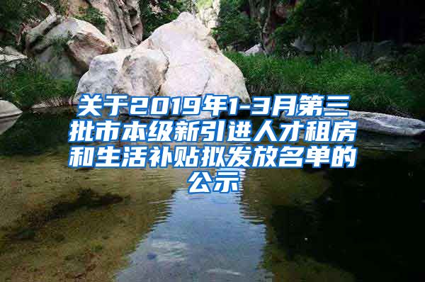 关于2019年1-3月第三批市本级新引进人才租房和生活补贴拟发放名单的公示