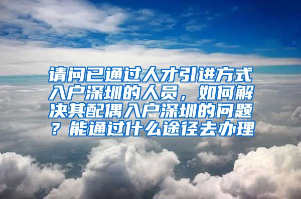 请问已通过人才引进方式入户深圳的人员，如何解决其配偶入户深圳的问题？能通过什么途径去办理