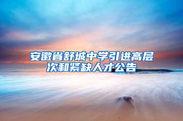 安徽省舒城中学引进高层次和紧缺人才公告