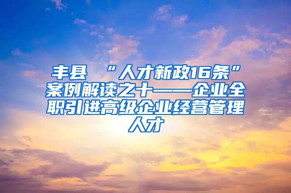 丰县 “人才新政16条”案例解读之十——企业全职引进高级企业经营管理人才