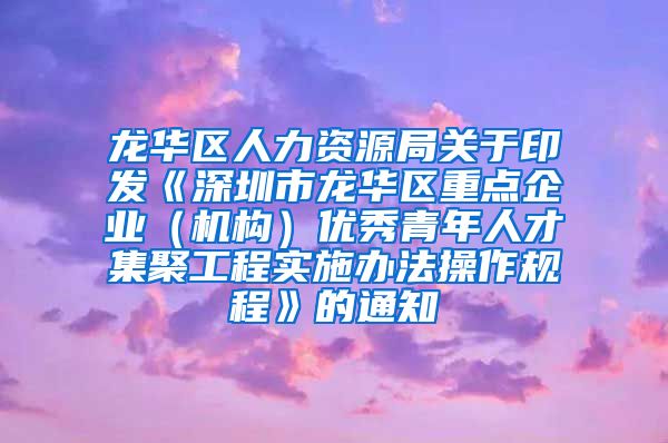 龙华区人力资源局关于印发《深圳市龙华区重点企业（机构）优秀青年人才集聚工程实施办法操作规程》的通知