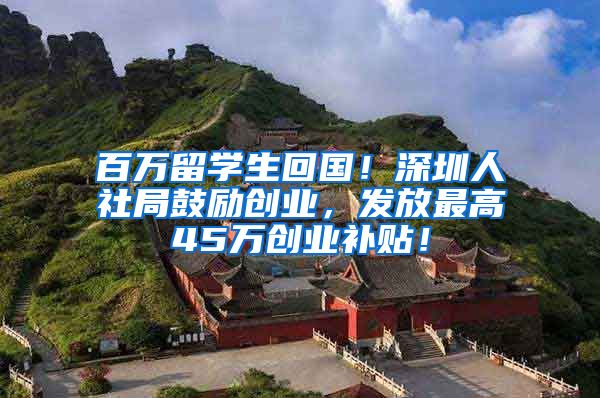 百万留学生回国！深圳人社局鼓励创业，发放最高45万创业补贴！